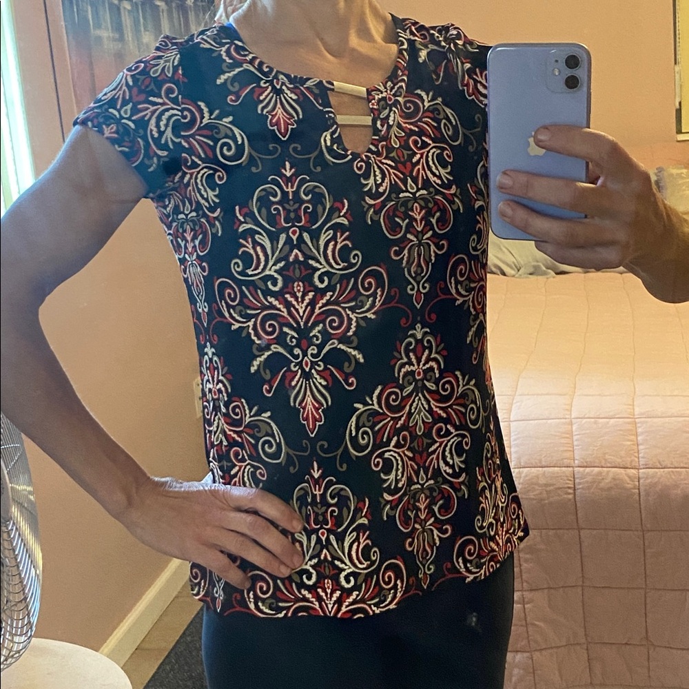 Carolyn Taylor Black and Red comfortable Ornate Blouse